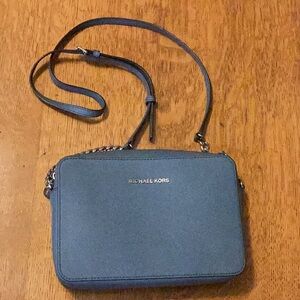 Michael Kors Blue Crossbody Bag with Adjustable Strap and Sleek Design